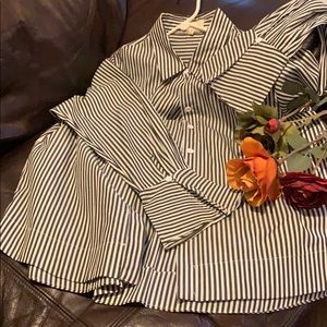 Blue and white striped blouse